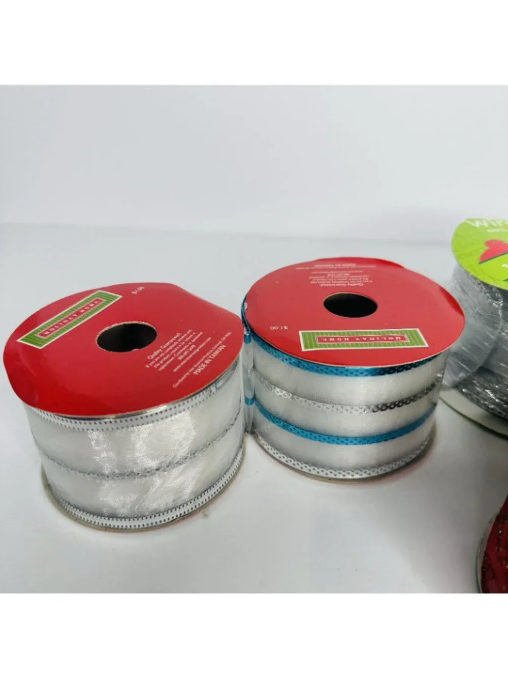 Holiday Christmas Ribbon Lot of 7 Red Gold Silver Blue Sparkling Crafts Decor